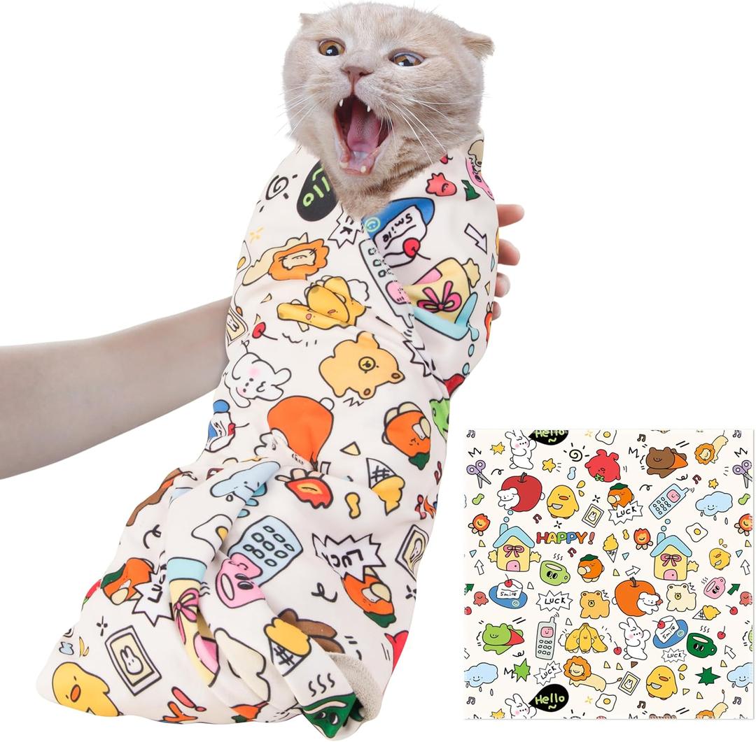 21.45" Self-Adherent Cat Wrap for Cutting Nails, Anti-Runaway Scratch Bitten Adjustable Cat Swaddle Wrap for Stress-Free Nail Trimming, Bathing, Cat Grooming Supplies