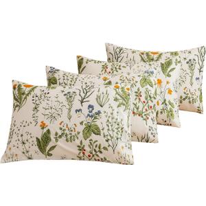ECOCOTT 100% Cotton Pillowcases Standard Size, Floral Print Pattern Pillow Cover 4 Pack, Super Soft Envelope Closure Standard Pillow Case Set (Standard, 20"x26")