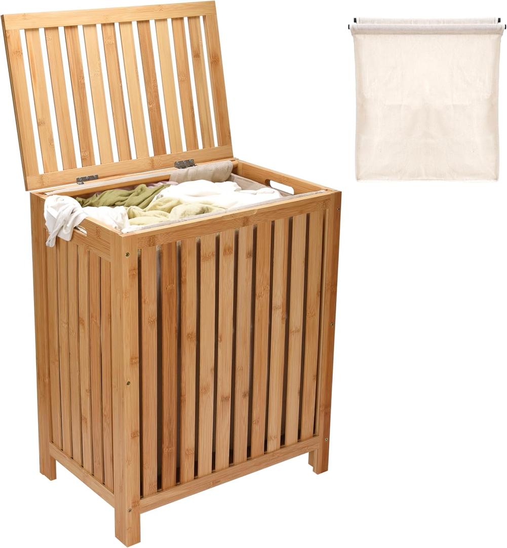 2LB Depot Laundry Hamper - 25x20x13-Inch Waterproof Bamboo Laundry Basket with Lid - Clothes Hamper for Clothes, Versatile Storage for Blankets, Toys, Towels - Suitable for Home Organization -110L (Natural Brown)