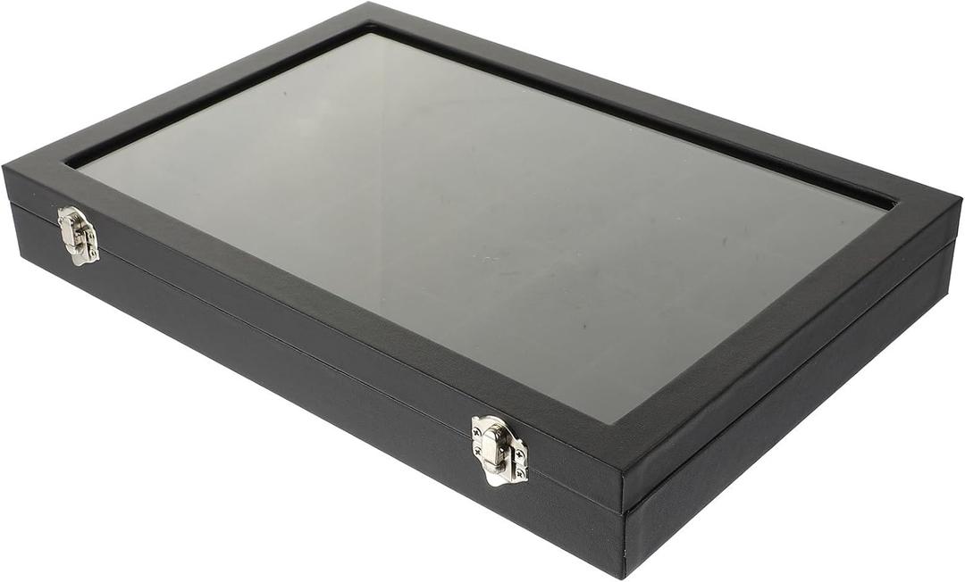 Large Portable Jewelry Organizer Box with 24 Compartments, Window Display Case with Glass Lid, Black Jewelry Storage Container for Travel and Desktop Use