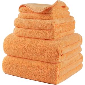 POLYTE Oversize, 60 x 30 in., Quick Dry Lint Free Microfiber Bath Towel Set, 6 Piece (Orange)
