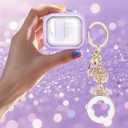 Cases for Cute Airpods 4 Case Cover Women, Clear Airpod 4 Case Lock iPods 4 Cases Hard Protective Air Pods iPods 4th Generation Cas with Bling Keychain for Apple Airpods 4 Gen 2024-Purpl