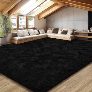 EVOIONOS 10x14 Washable Large Area Rug for Living Room, Fluffy Shag Rug for Bedroom, Ultra Soft Plush Non Slip Carpet for Indoor Floor Bedside Nursery Kids Girl Room Dorm, Home Decor Aesthetic, Black