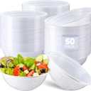 Newtay 50 Pack 32oz White Disposable Plastic Bowls Large Plastic Salad Bowls Stackable Serving Soup Dinnerware for Birthdays, Weddings, Parties, Festivals, Party