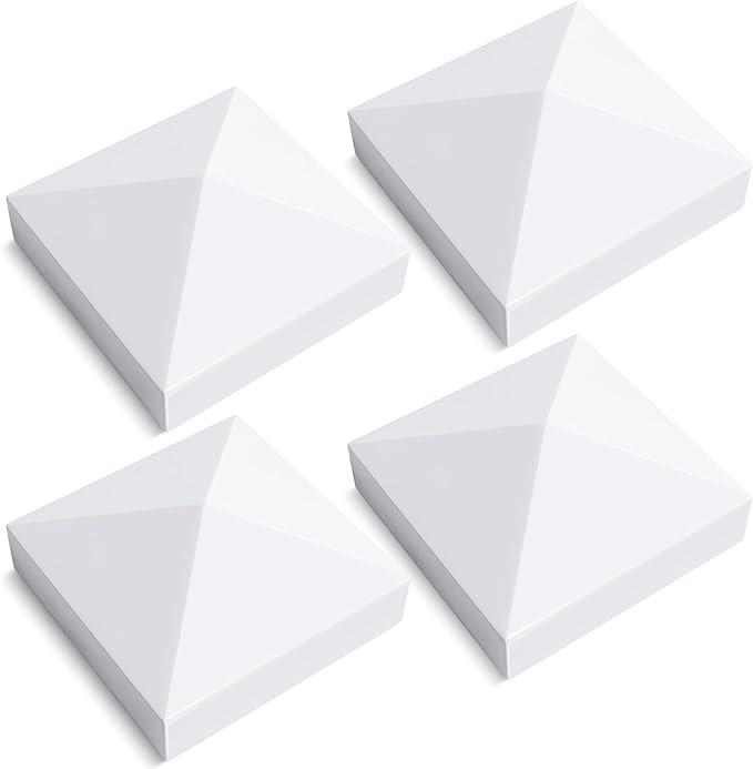 VIVIDA 5" x 5" Vinyl Fence Post Caps, Pyramid PVC Post Cap (Actual 5" x 5"), Waterproof Fence Top Covers for Deck, Mailbox, White, 4 Pack
