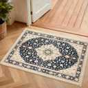 Hallway Washable Runner Rug 2'x3' Vintage Soft Farmhouse Entryway Kitchen Runner TPR Non-Slip Low-Pile Boho Floor Carpet Runners for Bedroom Bathroom Laundry Room, Teal
