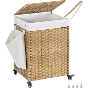 SONGMICS Rolling Laundry Hamper with Lid, 120 L Synthetic Rattan