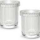 2 Pack Glass Qtip Holder Dispenser - Bathroom Organizers and Storage, Clear Apothecary Jars Set, Bathroom Essentials Accessories Decor, Vanity Makeup Storage Organizer (Clear)