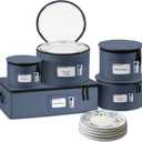 China Storage Hard Shell Containers 5-Piece Set Moving Boxes for Dinnerware, Glasses, Plates, Mugs and Saucers Sturdy Dish Organizer with Dividers for Seasonal Storage - Service for 12 - Denim Blue