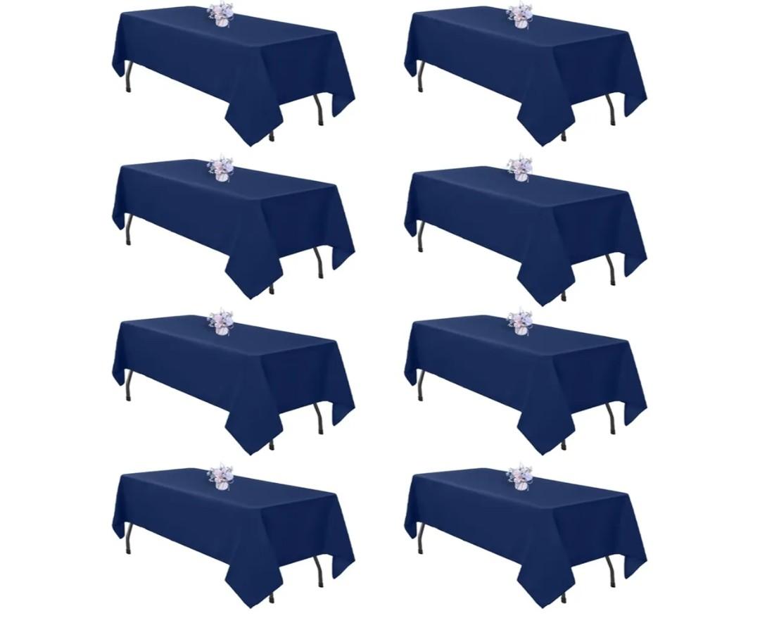8 Pack Navy Blue Table Cloth 60x126 Inch Rectangle Tablecloths for 8 Foot Rectangle Tables, Wrinkle Resistant Washable Polyester Fabric Rectangular Table Cover for Dining Banquet Wedding Party