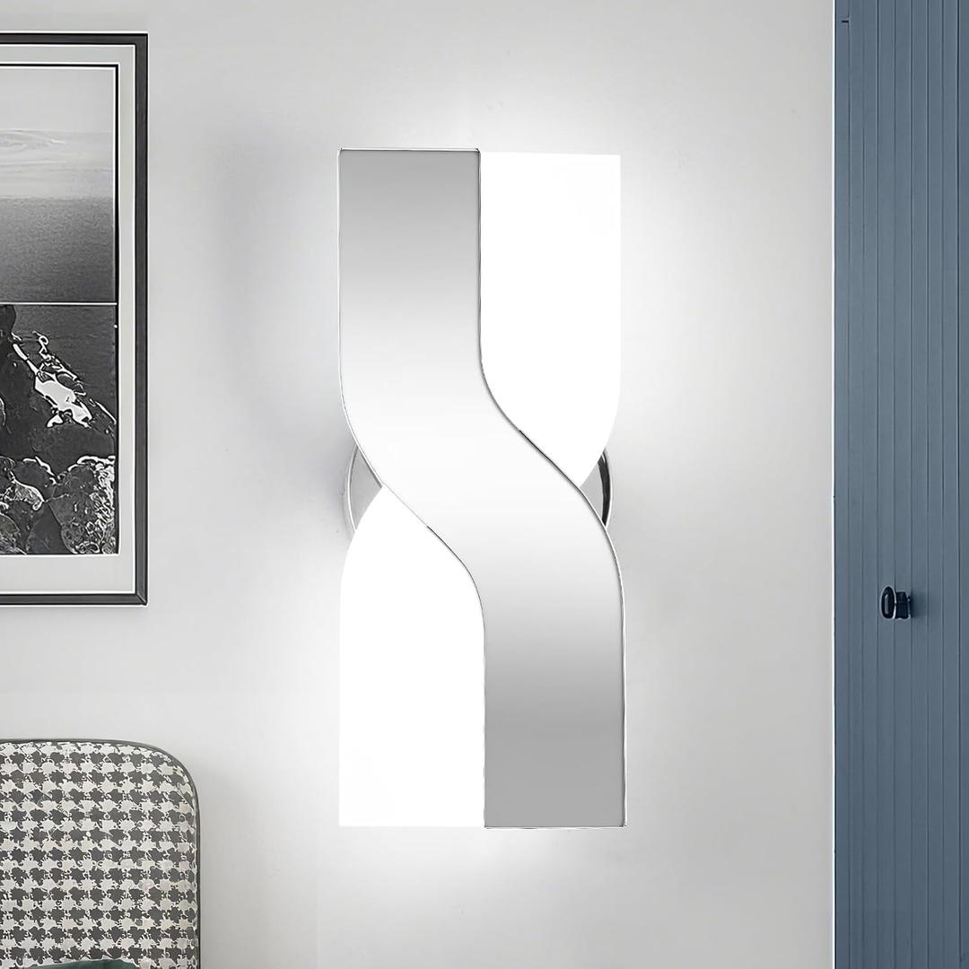 Modern LED Wall Sconce, 6000K Cool White Hardwired Wall Light Fixtures, 8W Chrome Acrylic Wall Mounted Lighting Fixture for Bedroom, Living Room, Hallway, Corridor