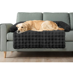 GGIB Dog Couch Cover Calming Plush Dog Bed Mat for Furniture Sofa Protector Washable Removable Cover for Large Medium Small Dogs and Cats Coffee XL (53.0"L x 39.3"W x 6.0"Th)