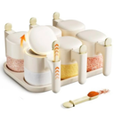 Glass Condiment Jar, 6 Pack Spice Canisters With Lids And Spoons, Salt Sugar Storage Container Seasoning Box Clear Cruet, Beige+White. Household Seasoning Jars, Kitchen Storage, Seasoning Tray Storage Combination (Beige,B)