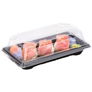 Restaurantware Roku 5.4 x 3 Inch Sushi Trays 100 Disposable Sushi Containers With Lids - Small Rectangle Black Plastic To Go Containers Take Out Containers For Appetizers Entrees or Desserts