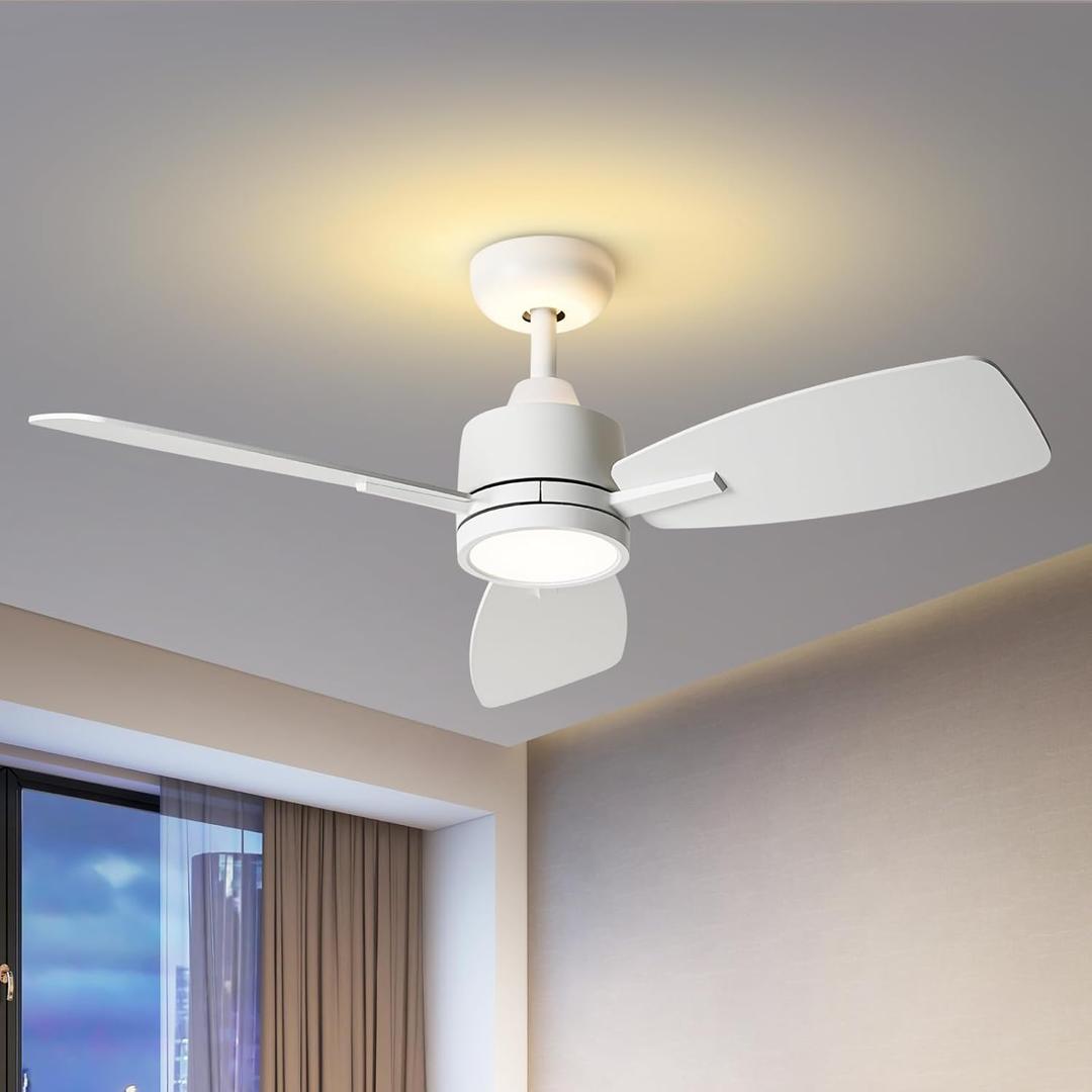 TALOYA Ceiling Fan with Lights Remote Control, 42 inch, Reversible Quiet DC Motor, 3 Dual-Faced Blades Modern Ceiling Fans for Bedroom Patio Indoor Covered Outdoor White