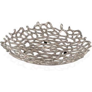 Modern Day Accents 3504 Coralino LG Coral Plate, Large Silver Decorative, Coral Plate, Bowl, Tray holds Decorative Spheres, Balls, Fruit Holder, Home and Kitchen Office, Room Decor, 15.5" D x 2.5" H