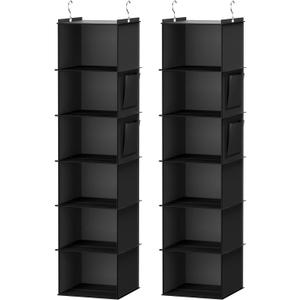 Hanging Closet Organizer, 6-Shelf Closet Hanging Storage Shelves, 2 Packs, Black