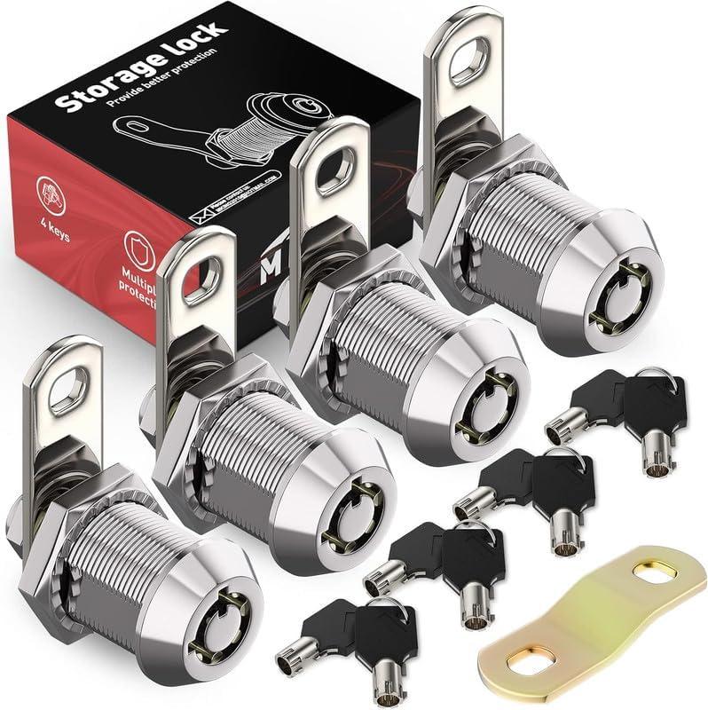MKING 4 Pack 90Cam Lock,1-1/8" Tool Box Locks with Keys,Cabinet,Mailbox Lock for RV Storage Lock Keyed Alike Toolbox Replacement Set