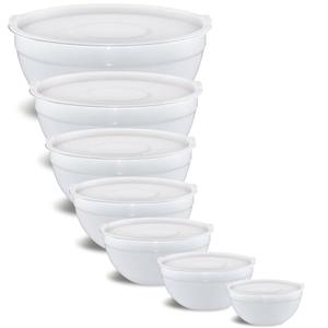 Onlycooker White Mixing Bowls With Airtight Lids,Stainless Steel Bowl,Salad Bowls 7 Piece Colorful Nesting Bowl White Kitchen Accessories,Size 7,3.6,2.7,2.1,1.5,1.1,0.8QT Stackable Design