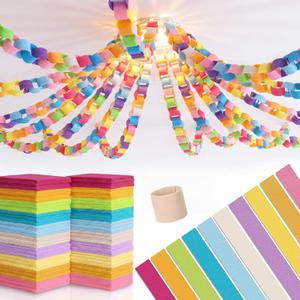 600 Sheets Felt Chain Strip with Adhesive Dot, Reusable Colorful Paper Chain 1 x 4 Inch Garland Strip for Home Birthday Wedding Party Decorations DIY Crafts Supplies(Macaron Color)