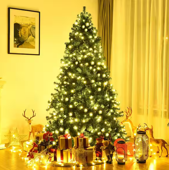 7.5 ft. Pre-Lit Hinged PVC Artificial Christmas Tree with 400-LED Lights and Stand