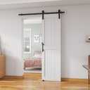 24''x 80'' Sliding Barn Door with 4 Ft Barn Door Hardware Kit& Handle& Floor Guides,Pre-Drilled Holes Easy Assembly - Include Installation Manual, Water-Proof PVC Surface, H-Frame, White