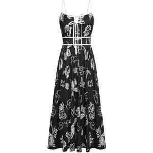 GRACE KARIN Women's 2025 Summer Casual Floral Boho Dress Spaghetti Strap Flowy Beach Maxi Dresses (Black, XL)