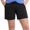 Hanes Women's Jersey Pocket Shorts, Drawstring Cotton Jersey Shorts, 7" Inseam (X-Large, Black)