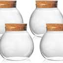 SET OF 4 ROUND GLASS JARS WITH CORK LID 17OZ WEDDING CANDY JAR KITCHEN JAR, PERFECT FOR TEA, BISCUITS, CEREALS, FLOUR, BEANS, SPICES, COFFEE BEANS ETC (4PCS)