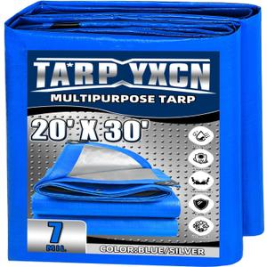 Tarp 20x30 Feet, 7 Mil Thick Waterproof Poly Tarps Cover UV Resistant, Rip & Tear Proof with Metal Grommets Every 20 Inche (Blue/Silver)
