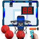 Remote Control Basketball Hoop Indoor with 7 LED Lighting, Mini Basketball Hoop with Electronic Scoreboard, 3 Modes, Over Door Basketball Hoop, Basketball Toys Sport Gifts for Kids, Adults (Blue)