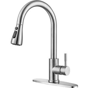 Kitchen Faucet with Pull Down Sprayer Kitchen Sink Faucets Stainless Steel Pull Out Kitchen Faucets Single Handle Deck Mount Brushed Nickel Kitchen Sink Faucets for Farmhouse Camper RV Laundry