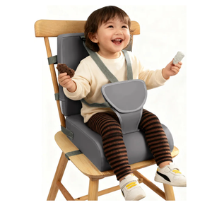 Toddler Booster Seat for Dining Table with Adjustable Straps, Kids Booster Seat for Kitchen Chair with Non-Slip Bottom, PU Anti-Scratch Portable Detachable Increasing Cushion (Dark Grey)