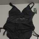 Blooming Jelly Women High Waisted Bikini Sets Tummy Control Swimsuits Color Block Two Piece Drawstring Bathing Suit (Small, Black Mesh)