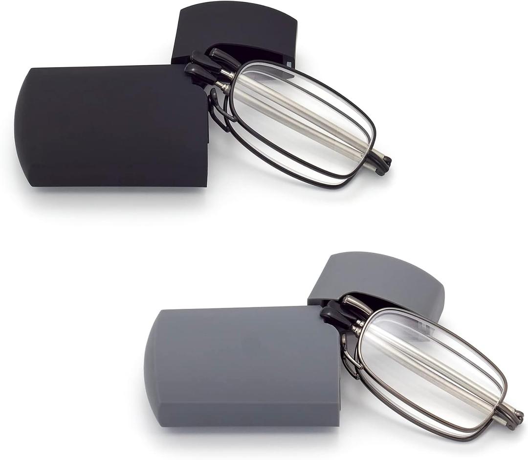 HIGHLIKE Hard Cases Folding Reading Glasses, Pocket Wallet Purse Compact Spring Hinge Readers, Transparent Clear Lens (C1(2-pack: Black Gunmetal))