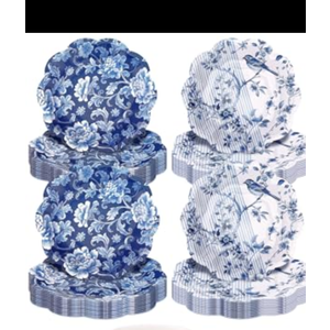 Sliner 100 Pcs Blue and White Floral Party Supplies Plates Something Blue Before I Do Tea Chinoiserie Party Wedding Baby Shower Birthday