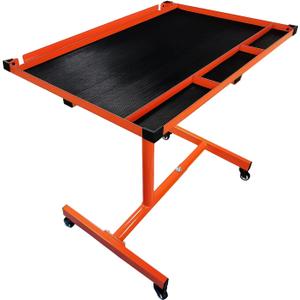 Eisen Mechanics Rolling Work Table, Adjustable Mobile Tray Table for Shop, Garage, DIY. Tool Tray Cable with Wheels. 220 lb. Capacity, Orange