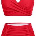 Yonique Women Underwire Bikini Set High Waisted Tummy Control Swimsuit 2 Piece Push Up Bathing Suit (Large, Solid Red)