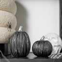 DN DECONATION Pumpkin Decorations for Fall and Halloween Indoor Home Decor, Black and Silver Faux PumpkinsFall Halloween Table Centerpiece, 2-Pack Resin Pumpkin for Thanksgiving Modern Farmhouse (Set of 2)