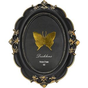 Vintage Picture Frame, Oval Antique Photo Frame with Real Glass Front, Luxury Table Wall Haning Photo Display Home Decor, Gift Ideas (Black Flower, 4x6)