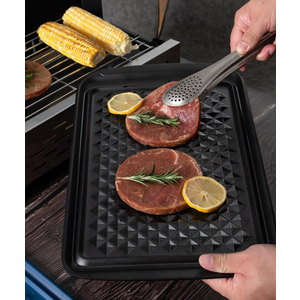 Grilling Prep and Serve Trays, BBQ Tray for Raw and Cooked Food, Melamine Marinating Serving Platter and Grill Tray for Outdoor, Parties and BBQ, Food Trays, Set of 2, Black