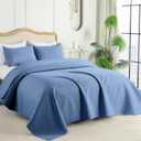 FLYMME Bluish Grey Full/Queen Quilt Bedspreads, Modern Style Geometric Weave Stripe Pattern,3 Pieces Lightweight Bedding Sets, Microfiber Quilted Comforter Coverlet for All Season (1 Quilt, 2 Shams)