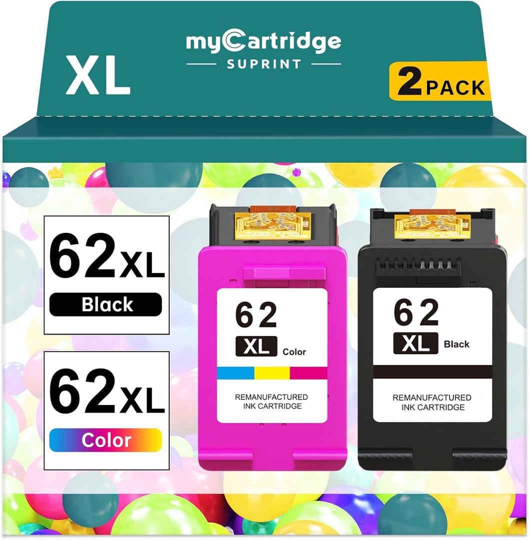 62XL Ink Cartridges Black and Color Remanufactured for HP Ink 62 for HP 62XL Ink Cartridge Combo Pack Work for HP ENVY 7640 7645 5660 5540 5640 Officejet 5740 8040 Mobile 200 250 Printer Ink 62