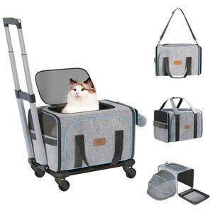WESTERN HOME WH Expandable Cat Carrier with Wheels Airline Approved, Removable Soft Carrier, Rolling Cat Carrier for Puppy and Kitten with Telescopic Handle Suitable for Traveling/Hiking/Camping