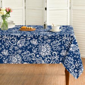 Horaldaily Paisley Tablecloth 52x70 Inch Rectangular, Seasonal Blue Floral Washable Seasonal Table Cover for Party Picnic Dinner Decor