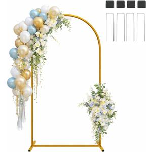 Hemmotop 6FT Arch Backdrop Stand for Party, Ceremony, Metal Arch Frame with Ground Stakes, Gold Photo Back Drop Stand for Bridal Shower, Birthday, Photo Booth, Garden Decoration, Baby Shower