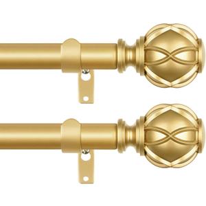 Curtain Rods 2 Pack, HOTOZON Curtain Rods for Windows 28 to 48 Inch, Adjustable Heavy Duty Drapery Rods with Netted Texture Finials, Antique Gold