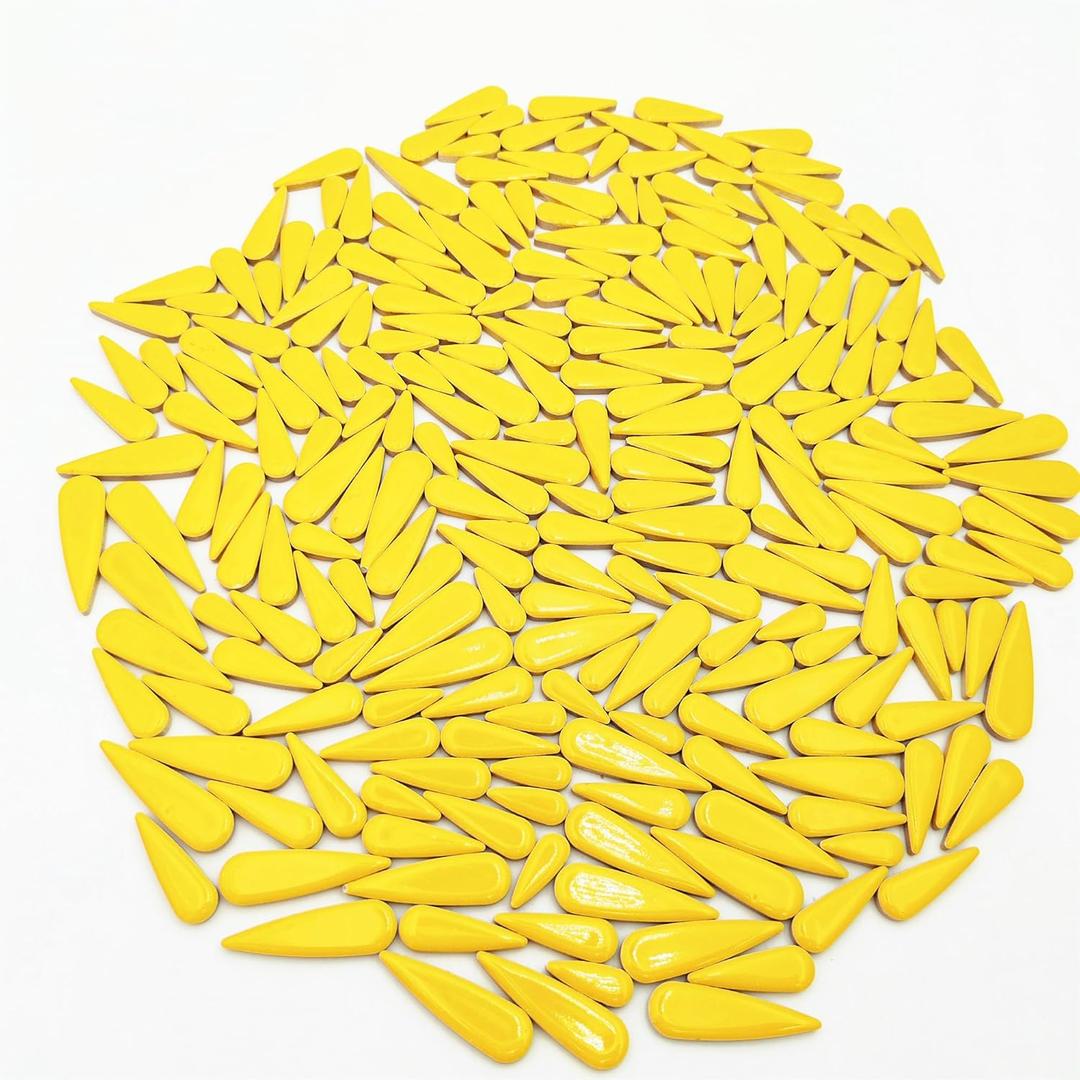 1.1LB Water Drop Petal Leaves Ceramic Mosaic Tiles for DIY Crafts,Teardrop Shaped Ceramic Mosaic Pieces for Photo Frames,Cups,Flower Pots,Fish Tank,Vases,Make Stepping Stones (Yellow)