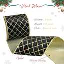 MAYREEL 4 Inch Black and Gold Velvet Wired Ribbon Metallic Diamond Glitter Grid for Christmas Gift Wrapping Floral Craft Bows Wreaths Garland Wedding Holiday Decor 10 Yards