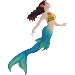 John's Studio Metal Mermaid Sea Wall Decor Outdoor Garden Hanging Art Sculptures Home Ocean Theme Decorations for Kitchen Bathroom and Pool - 14.9Inches